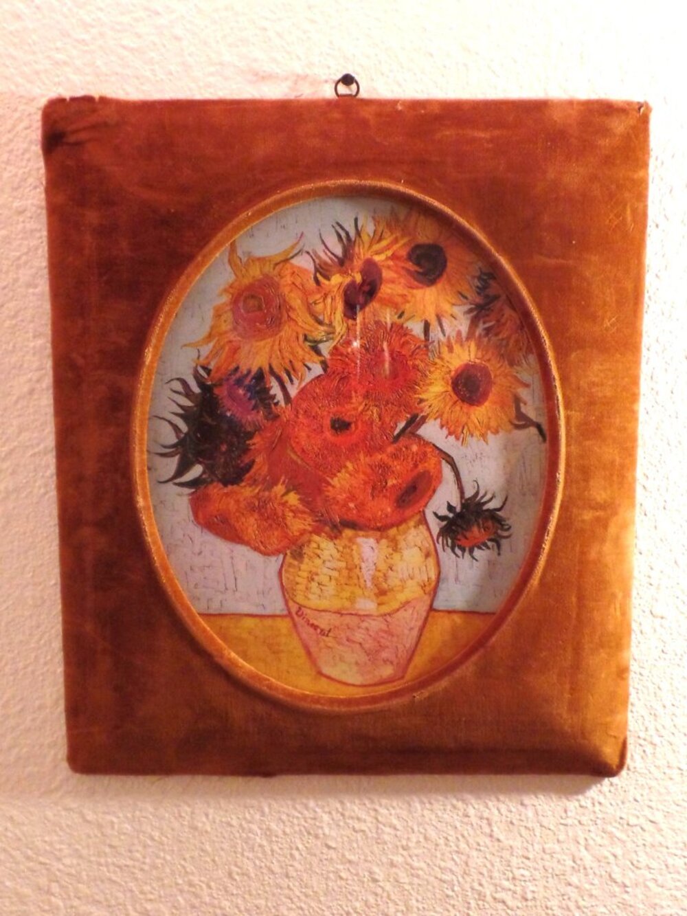Van Gogh Sunflowers Print VINTAGE Glassed Velvet Frame